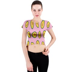 Fruit Avocado Green Pink Yellow Crew Neck Crop Top by Mariart