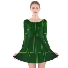 Heart Rate Green Line Light Healty Long Sleeve Velvet Skater Dress by Mariart