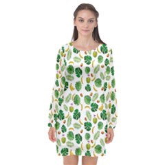 Tropical Pattern Long Sleeve Chiffon Shift Dress  by Valentinaart