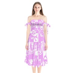 Pink Graffiti Skull Shoulder Tie Bardot Midi Dress by Skulltops