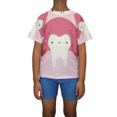 Sad Tooth Pink Kids  Short Sleeve Swimwear by Mariart