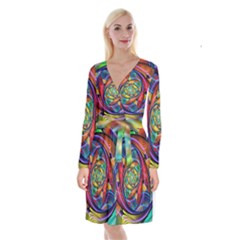 Eye Of The Rainbow Long Sleeve Velvet Front Wrap Dress by WolfepawFractals