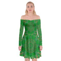 Summer Landscape In Green And Gold Off Shoulder Skater Dress by pepitasart