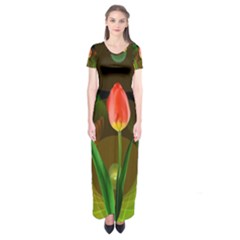 Tulip Flower Background Nebulous Short Sleeve Maxi Dress by Nexatart