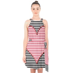 Heart Stripes Symbol Striped Halter Collar Waist Tie Chiffon Dress by Nexatart