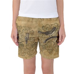 Birds Figure Old Brown Women s Basketball Shorts by Nexatart