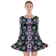 Fantasy Flower Forest  In Peacock Jungle Wood Long Sleeve Skater Dress by pepitasart