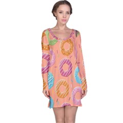 Doughnut Bread Donuts Orange Long Sleeve Nightdress by Mariart