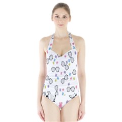 Glasses Bear Cute Doll Animals Halter Swimsuit by Mariart