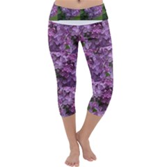 Purple Flowers With Kitty Capri Yoga Leggings by SusanFranzblau