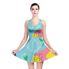 Behance Feelings Beauty Waves Blue Yellow Pink Green Leaf Reversible Skater Dress by Mariart