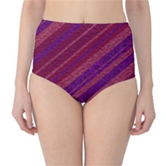 Maroon Striped Texture High-waist Bikini Bottoms by Mariart