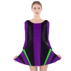 Rays Light Chevron Purple Green Black Line Long Sleeve Velvet Skater Dress by Mariart