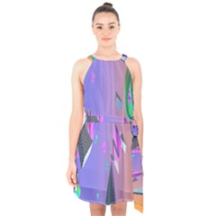 Triangle Wave Rainbow Halter Collar Waist Tie Chiffon Dress by Mariart