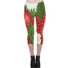 Strawberry Red Seed Leaf Green Capri Leggings  by Mariart