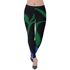 Flower Green Blue Polka Dots Velvet Leggings by Mariart