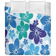 Hibiscus Flowers Green Blue White Hawaiian Duvet Cover Double Side (california King Size) by Mariart