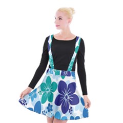 Hibiscus Flowers Green Blue White Hawaiian Suspender Skater Skirt by Mariart