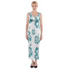 Hibiscus Flowers Green White Hawaiian Blue Fitted Maxi Dress by Mariart