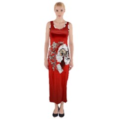 Funny Santa Claus  On Red Background Fitted Maxi Dress by FantasyWorld7