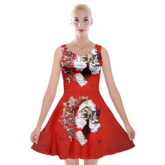 Funny Santa Claus  On Red Background Velvet Skater Dress by FantasyWorld7