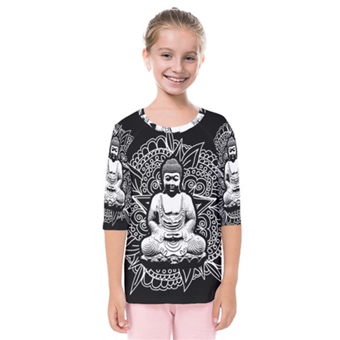 Ornate Buddha Kids  Quarter Sleeve Raglan Tee by Valentinaart