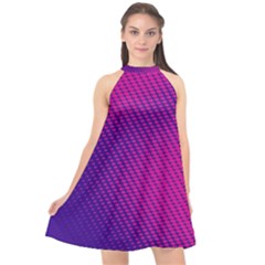 Purple Pink Dots Halter Neckline Chiffon Dress  by BangZart