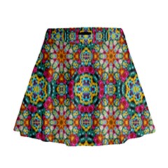 Jewel Tiles Kaleidoscope Mini Flare Skirt by WolfepawFractals