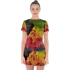 Green Yellow Red Maple Leaf Drop Hem Mini Chiffon Dress by BangZart