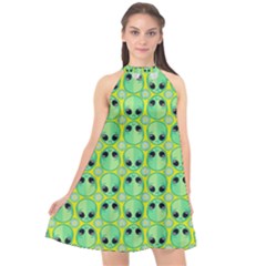 Alien Pattern Halter Neckline Chiffon Dress  by BangZart