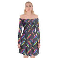 Alien Patterns Vector Graphic Off Shoulder Skater Dress by BangZart