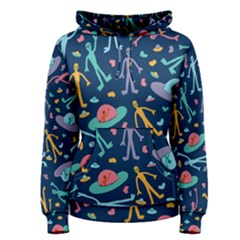 Alien Pattern Blue Women s Pullover Hoodie by BangZart