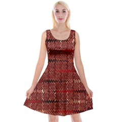 Rust Red Zig Zag Pattern Reversible Velvet Sleeveless Dress by BangZart