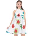 Flowers Fabric Design Halter Neckline Chiffon Dress  View1