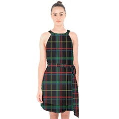 Tartan Plaid Pattern Halter Collar Waist Tie Chiffon Dress by BangZart