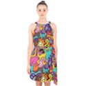 Monster Patterns Halter Collar Waist Tie Chiffon Dress View1