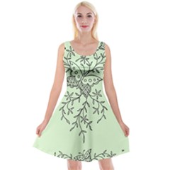 Illustration Of Butterflies And Flowers Ornament On Green Background Reversible Velvet Sleeveless Dress by BangZart