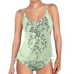 Illustration Of Butterflies And Flowers Ornament On Green Background Tankini by BangZart