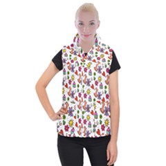 Cute Doodle Wallpaper Pattern Women s Button Up Puffer Vest by BangZart