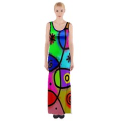 Digitally Painted Colourful Abstract Whimsical Shape Pattern Maxi Thigh Split Dress by BangZart