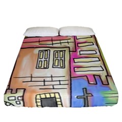 A Village Drawn In A Doodle Style Fitted Sheet (queen Size) by BangZart