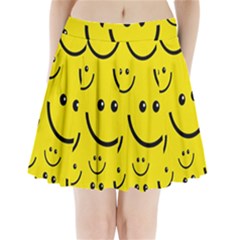 Digitally Created Yellow Happy Smile  Face Wallpaper Pleated Mini Skirt by BangZart