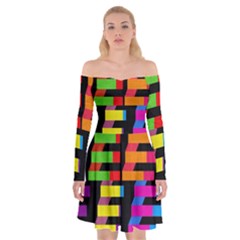 Colorful Rectangles And Squares               Off Shoulder Skater Dress by LalyLauraFLM