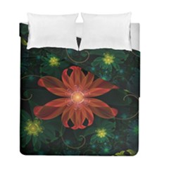 Beautiful Red Passion Flower In A Fractal Jungle Duvet Cover Double Side (full/ Double Size) by jayaprime