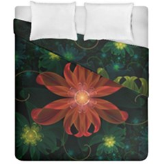 Beautiful Red Passion Flower In A Fractal Jungle Duvet Cover Double Side (california King Size) by jayaprime