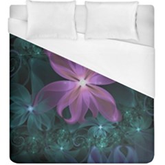 Pink And Turquoise Wedding Cremon Fractal Flowers Duvet Cover (king Size) by jayaprime