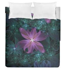 Pink And Turquoise Wedding Cremon Fractal Flowers Duvet Cover Double Side (queen Size) by jayaprime