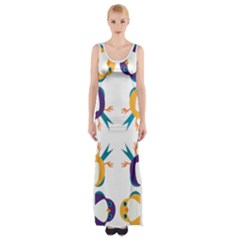 Pattern Circular Birds Maxi Thigh Split Dress by BangZart