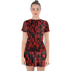 Black Red Tiles Checkerboard Drop Hem Mini Chiffon Dress by BangZart