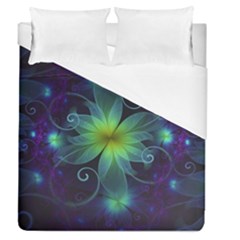 Blue And Green Fractal Flower Of A Stargazer Lily Duvet Cover (queen Size) by jayaprime